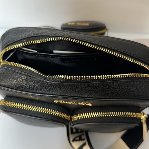 Michael Kors leather Jet Set travel crossbody black tech pocket pouches AirPods - Picture 11 of 12